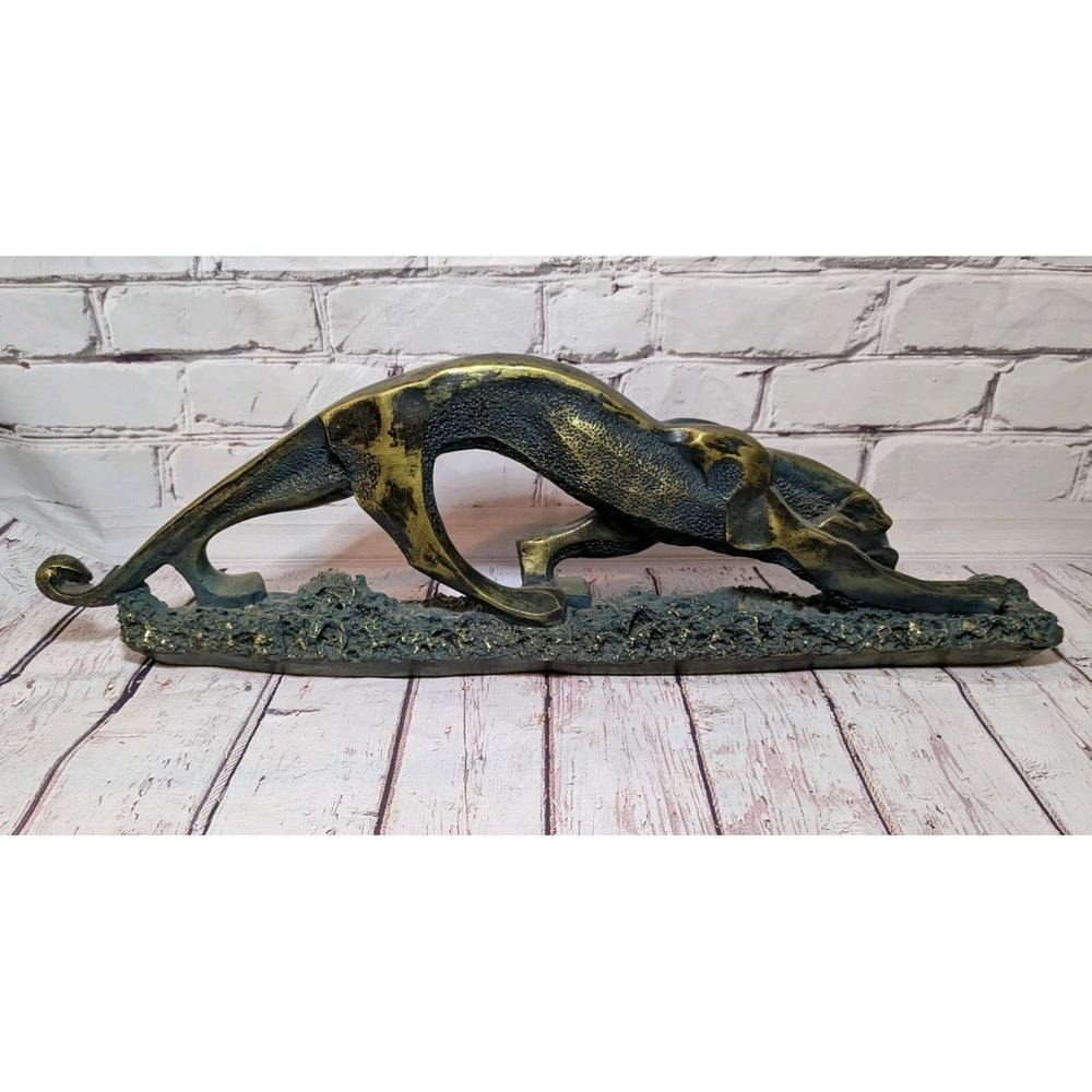 Vintage MCM Plaster Gold & Black Panther Statue 22" X 7"‎